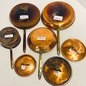 Corpal from Portugal Vintage Copper Skillets, 6” Pot. Very well seasoned, used.